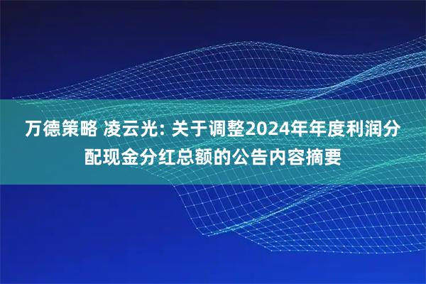 万德策略 凌云光: 关于调整2024年年度利润分配现金分红总额的公告内容摘要