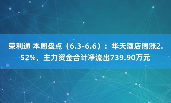 荣利通 本周盘点（6.3-6.6）：华天酒店周涨2.52%，主力资金合计净流出739.90万元
